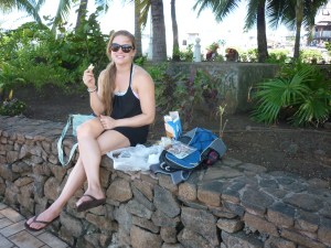 Enjoying a pre-prison breakfast in only "1x expensive" Tahiti.